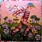 vicare ,da sempre cammina in compagnia di fiori inventati, da oggi sogna per portarti la rosa che ti manca 100 x 100 cm